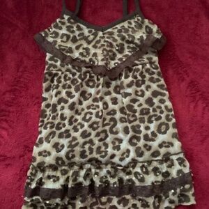 Justice Girl Leopard Tunic Tank Shirt Size M Sleeveless With Lace Sequins